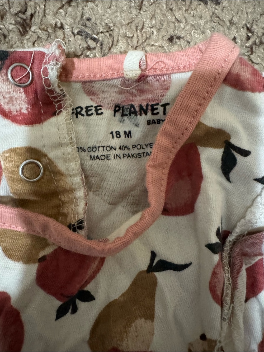 Free Planet Cream One-Piece Footie with Red & Brown Fruit Print - Picture 2 of 2
